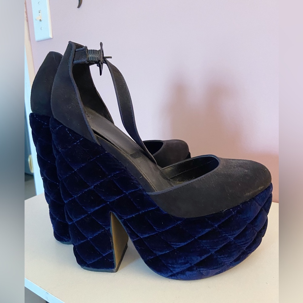 Blue Velvet Platform Heels size 8